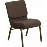 Extra Wide Brown Fabric Stacking Church Chair with 4” Thick Seat – Gold Vein Frame