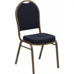 REGAL Series Dome Back Stacking Banquet Chair with Navy Patterned Fabric and Gold Frame Finish